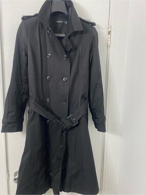 Lauren Ralph Lauren Black Double-Breasted Trench Coat with Epaulettes